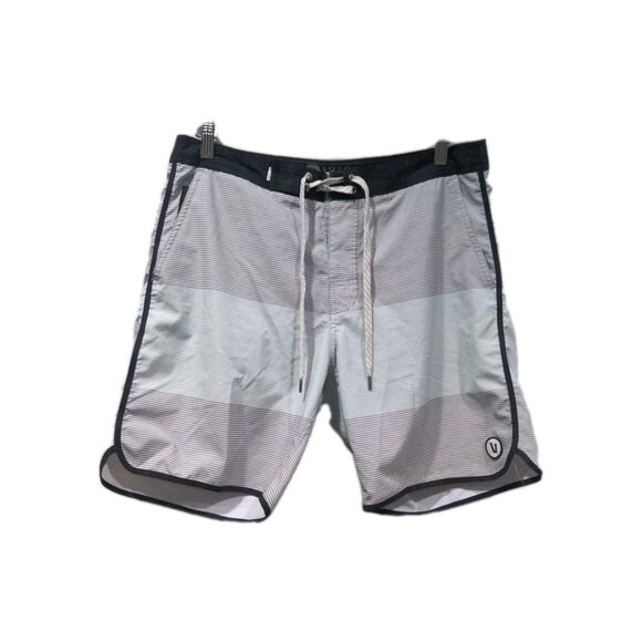 Vuori Mens Cruise Swim Board Shorts Size 32 Striped Blue/Gray Water Sports Beach